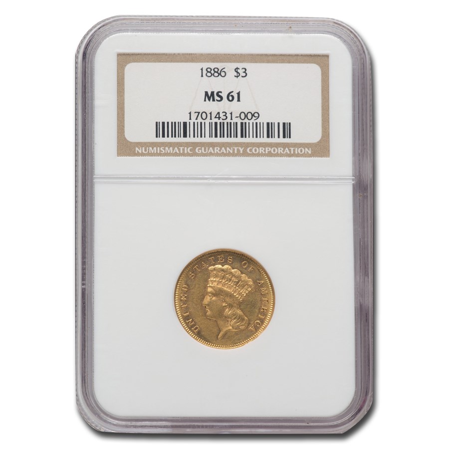 1886 $3 Gold Princess MS-61 NGC