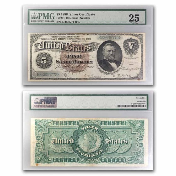 1886 $5.00 Silver Certificate U. S. Grant VF-25 PMG (Fr#264) 1886 $5.00 Silver Certificate U. S. Grant VF-25 PMG (Fr#264)