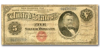1886 $5.00 Silver Certificate U. S. Grant VG 1886 $5.00 Silver Certificate U. S. Grant VG