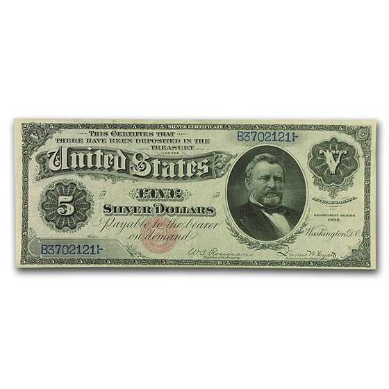 1886 $5.00 Silver Certificate U. S. Grant XF 1886 $5.00 Silver Certificate U. S. Grant XF