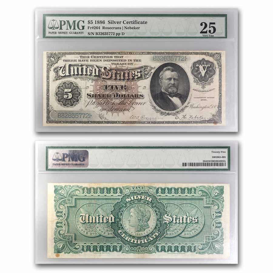 1886 $5.00 Silver Certificate US Grant/Morgan VF-25 PMG (Fr#264)