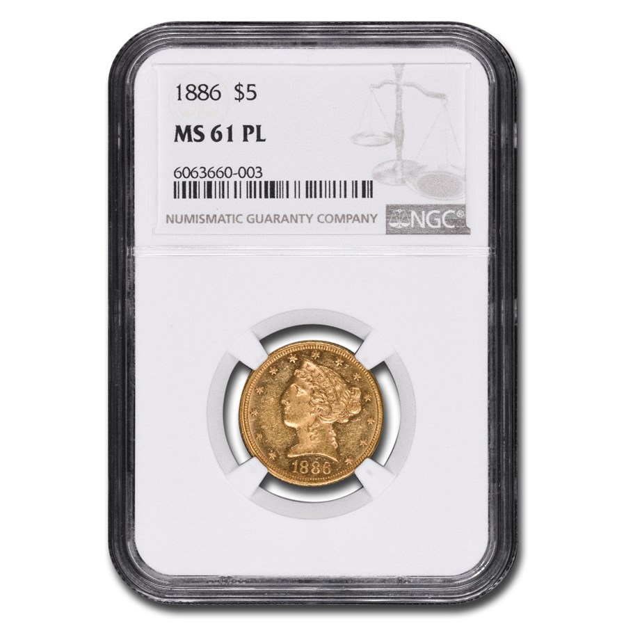 1886 $5 Liberty Gold Half Eagle MS-61 NGC (PL)