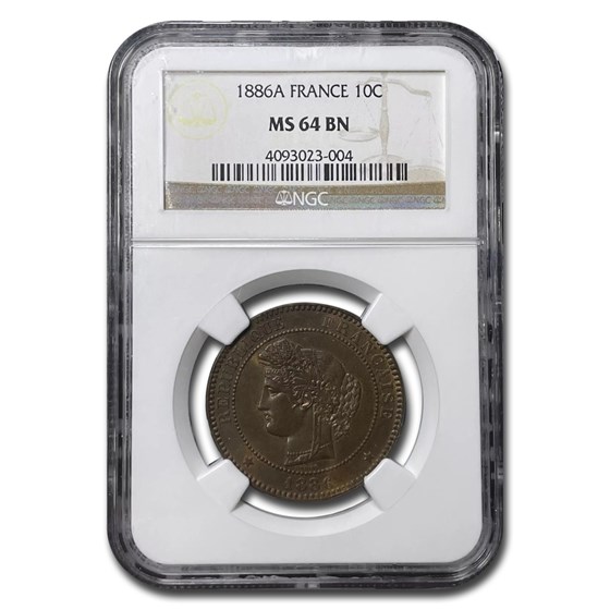 1886-A France 10 Centimes MS-64 NGC (Brown) 1886-A France 10 Centimes MS-64 NGC (Brown)