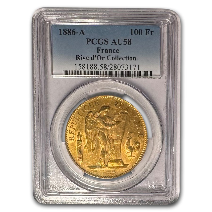 1886-A France Gold 100 Francs Angel AU-58 PCGS (Rive d'Or)