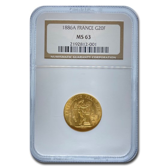 Buy 1886-A France Gold 20 Francs Angel MS-63 NGC | APMEX