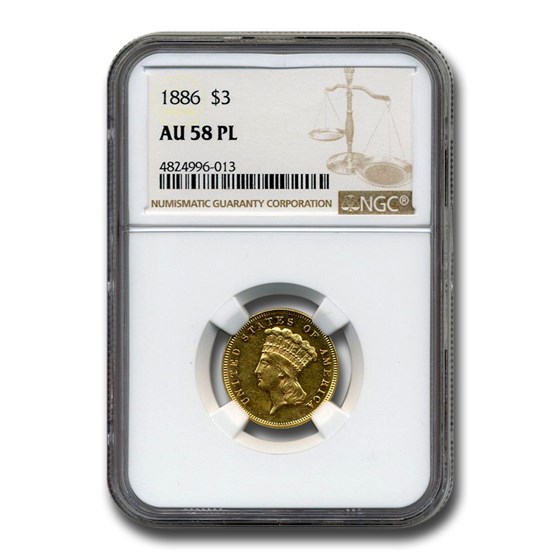 1886 Gold $3 Princess AU-58 NGC (PL) 1886 Gold $3 Princess AU-58 NGC (PL)
