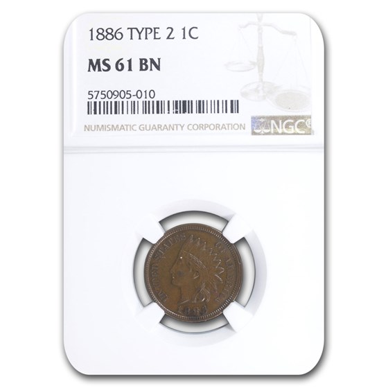 1886 Indian Head Cent MS-61 NGC (Brown, Type 2) 1886 Indian Head Cent MS-61 NGC (Brown, Type 2)