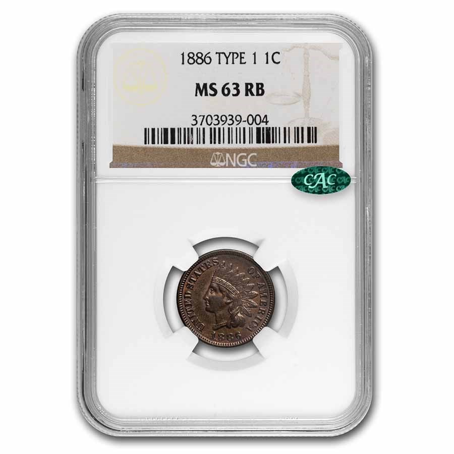 1886 Indian Head Cent MS-63 NGC CAC (Red/Brown, Type-I)