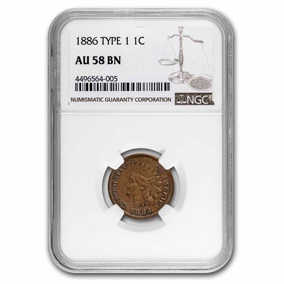1886 Indian Head Cent Type-I AU-58 NGC (Brown) 1886 Indian Head Cent Type-I AU-58 NGC (Brown)