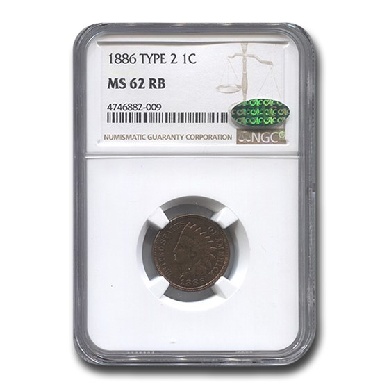 1886 Indian Head Cent Type-II MS-62 NGC CAC (Red/Brown) 1886 Indian Head Cent Type-II MS-62 NGC CAC (Red/Brown)