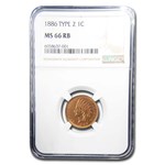 1886 Indian Head Cent Type-II MS-66 NGC (Red/Brown)