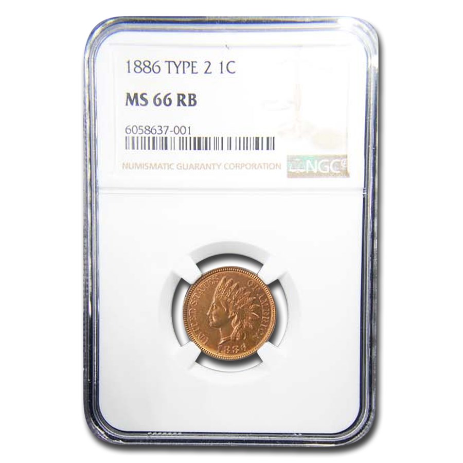1886 Indian Head Cent Type-II MS-66 NGC (Red/Brown)
