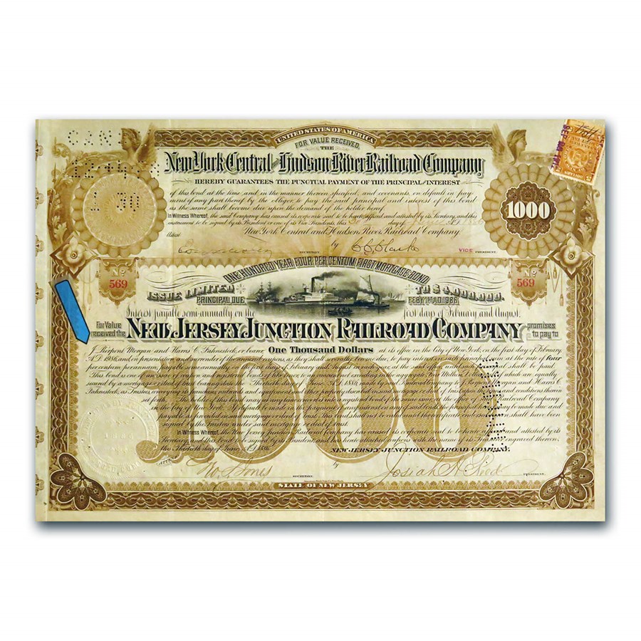 1886 J. Pierpont Morgan 100 Year Railroad Bond (JP Morgan Signed)