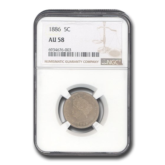 1886 Liberty Head V Nickel AU-58 NGC 1886 Liberty Head V Nickel AU-58 NGC