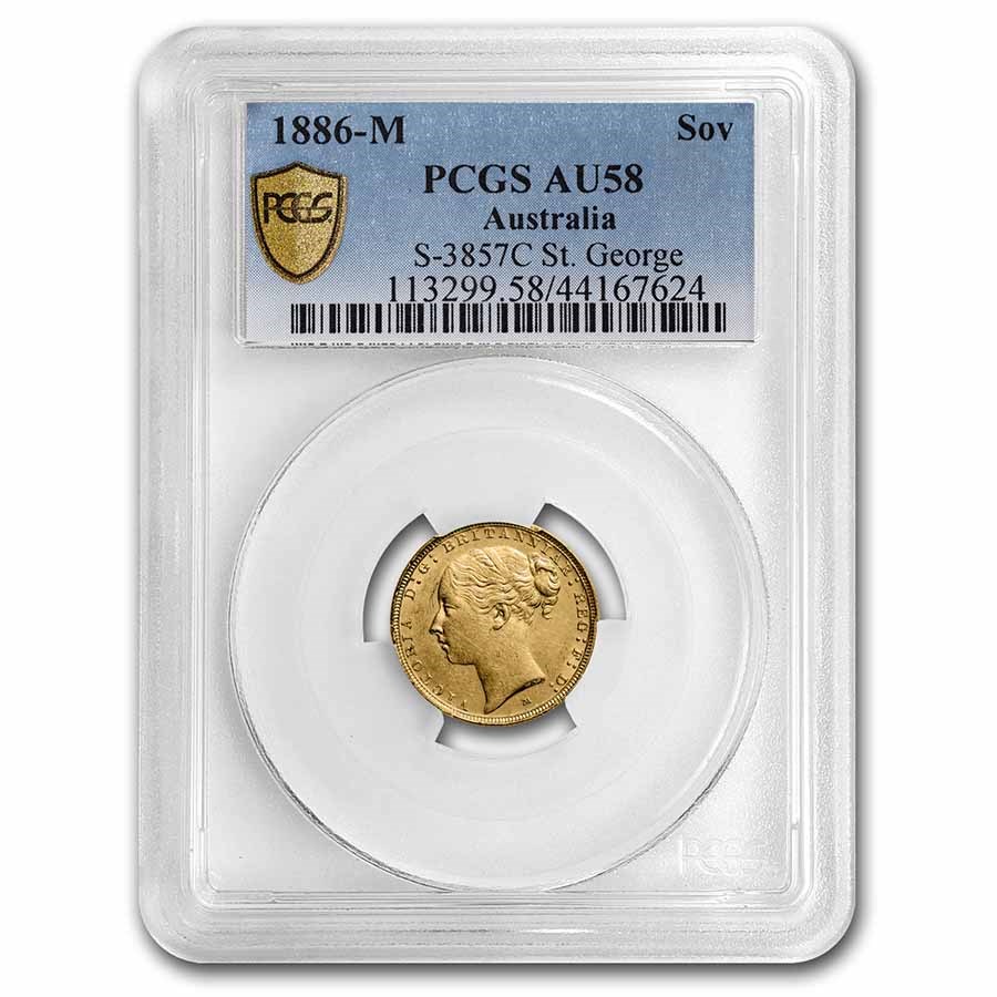 1886-M Australia Gold Sovereign Victoria AU-58 PCGS