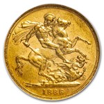 1886-M Australia Gold Sovereign Young Victoria AU-58 ANACS
