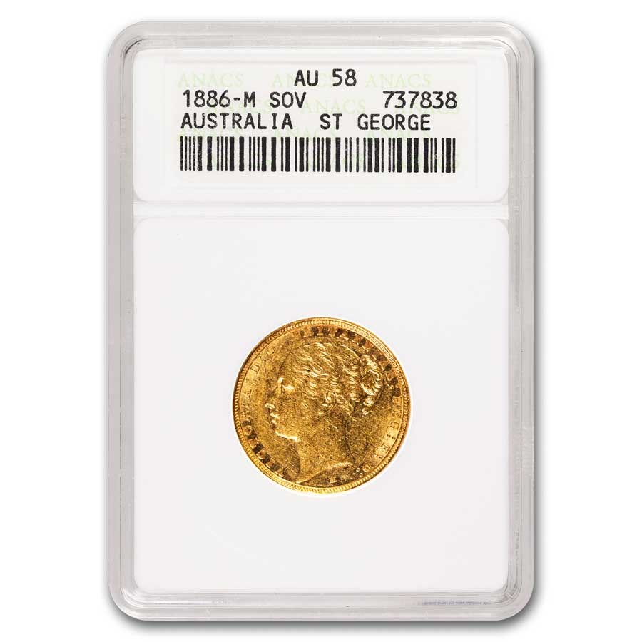 1886-M Australia Gold Sovereign Young Victoria AU-58 ANACS