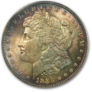 1886 Morgan Dollar MS-63 PCGS (Blue & Pink Toning) 1886 Morgan Dollar MS-63 PCGS (Blue & Pink Toning)