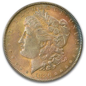 1886 Morgan Dollar MS-63 PCGS (Pink Blossom Toning) 1886 Morgan Dollar MS-63 PCGS (Pink Blossom Toning)
