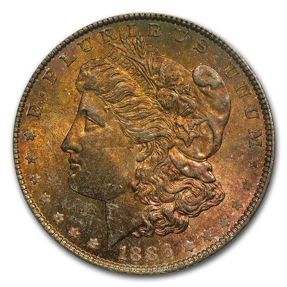1886 Morgan Dollar MS-64 PCGS (Red/Orange Obv Toning) 1886 Morgan Dollar MS-64 PCGS (Red/Orange Obv Toning)