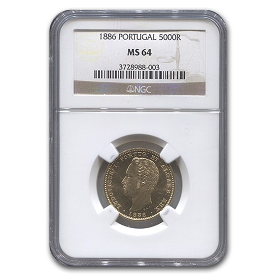 1886 Portugal Gold 5,000 Reis MS-64 NGC 1886 Portugal Gold 5,000 Reis MS-64 NGC