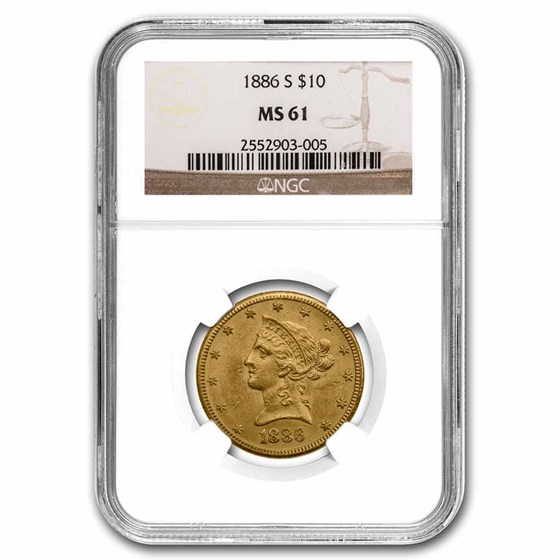 1886-S $10 Liberty Gold Eagle MS-61 NGC 1886-S $10 Liberty Gold Eagle MS-61 NGC