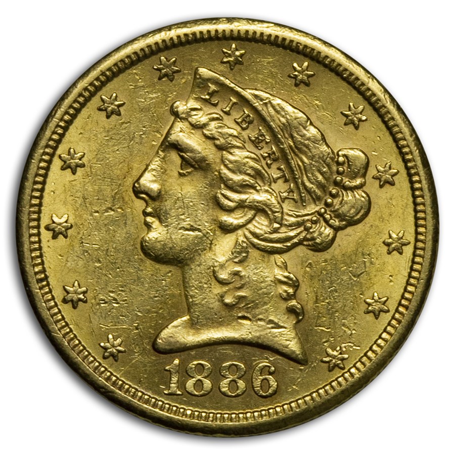 1886-S $5 Liberty Gold Half Eagle AU