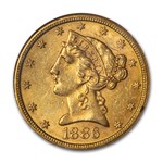 1886-S $5 Liberty Gold Half Eagle MS-61 NGC