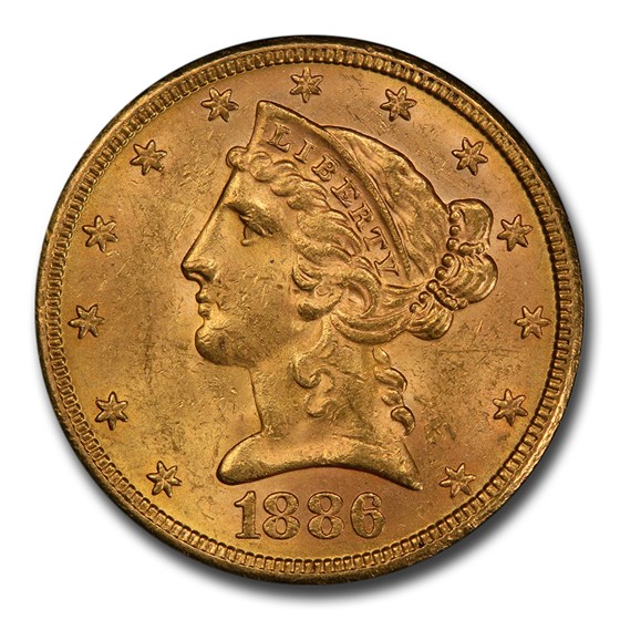 1886-S $5 Liberty Gold Half Eagle MS-63 PCGS CAC 1886-S $5 Liberty Gold Half Eagle MS-63 PCGS CAC