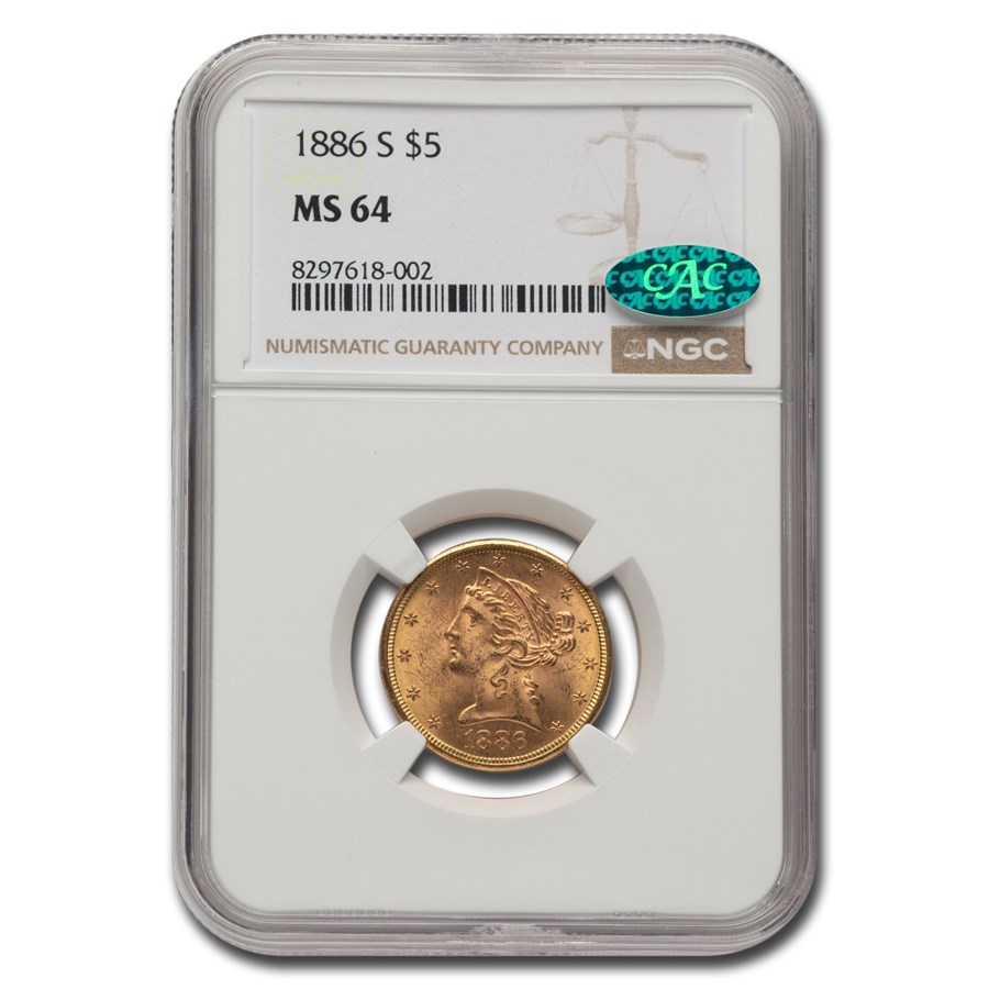 1886-S $5 Liberty Gold Half Eagle MS-64 NGC CAC