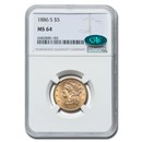 1886-S $5 Liberty Gold Half Eagle MS-64 NGC CAC