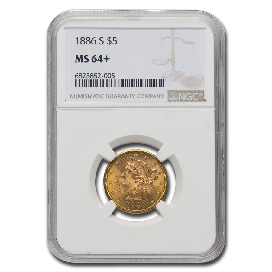 1886-S $5 Liberty Gold Half Eagle MS-64+ NGC