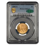 1886-S $5 Liberty Gold Half Eagle MS-64 PCGS CAC
