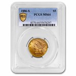 1886-S $5 Liberty Gold Half Eagle MS-64 PCGS