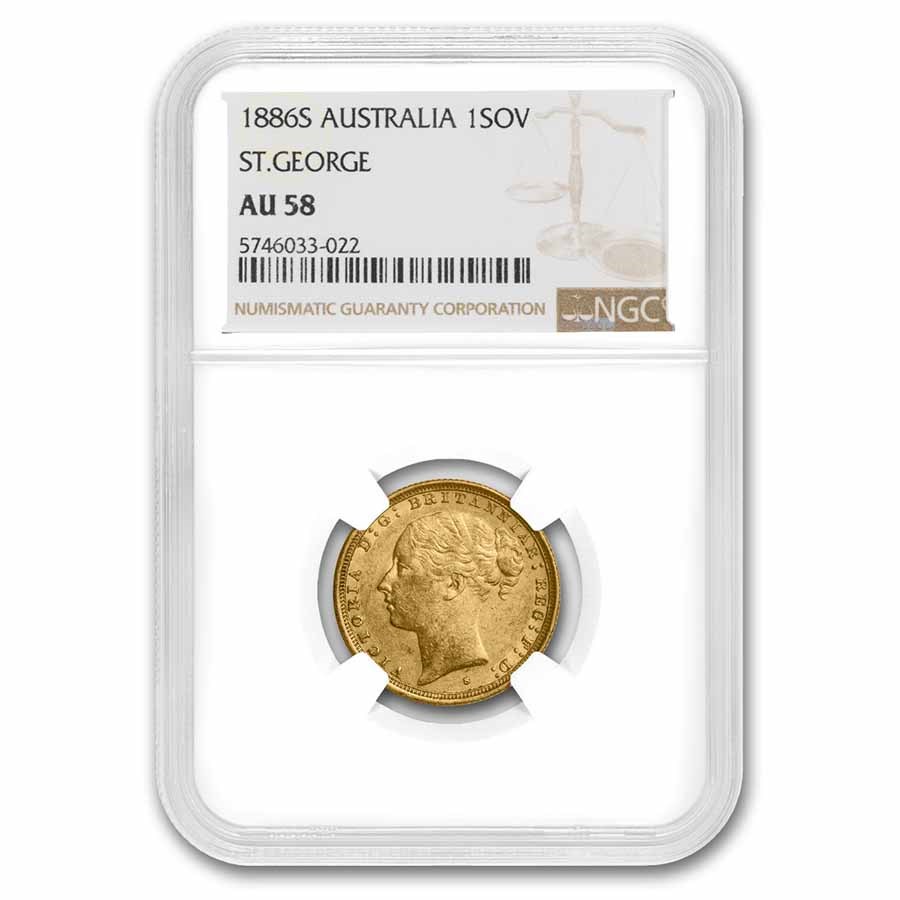 1886-S Australia Gold Sovereign Young Victoria AU-58 NGC