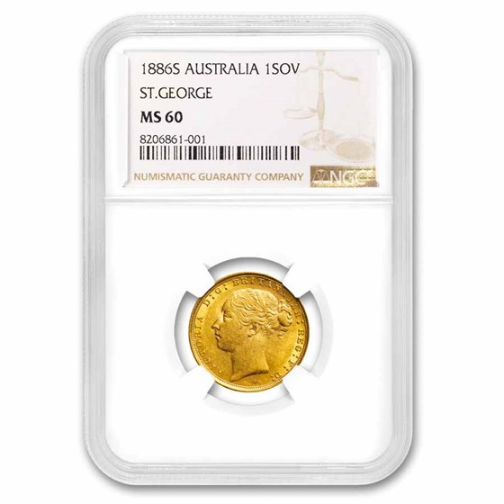 1886-S Australia Gold Sovereign Young Victoria MS-60 NGC 1886-S Australia Gold Sovereign Young Victoria MS-60 NGC