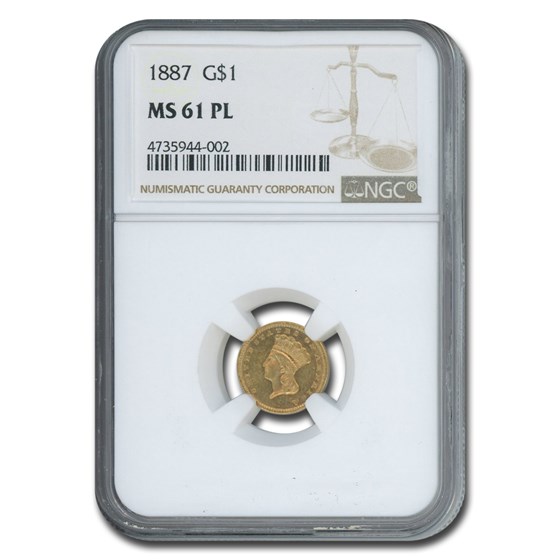 1887 $1 Indian Head Gold MS-61 NGC (PL) 1887 $1 Indian Head Gold MS-61 NGC (PL)