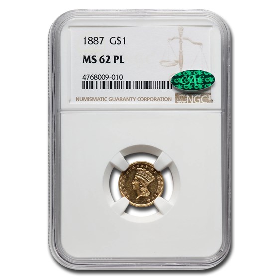 1887 $1 Indian Head Gold MS-62 NGC CAC (PL) 1887 $1 Indian Head Gold MS-62 NGC CAC (PL)
