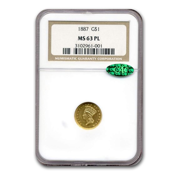 1887 $1 Indian Head Gold MS-63 NGC CAC (PL) 1887 $1 Indian Head Gold MS-63 NGC CAC (PL)