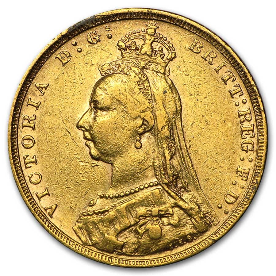1887-1893 Australia Gold Sovereign Victoria Jubilee Avg Circ