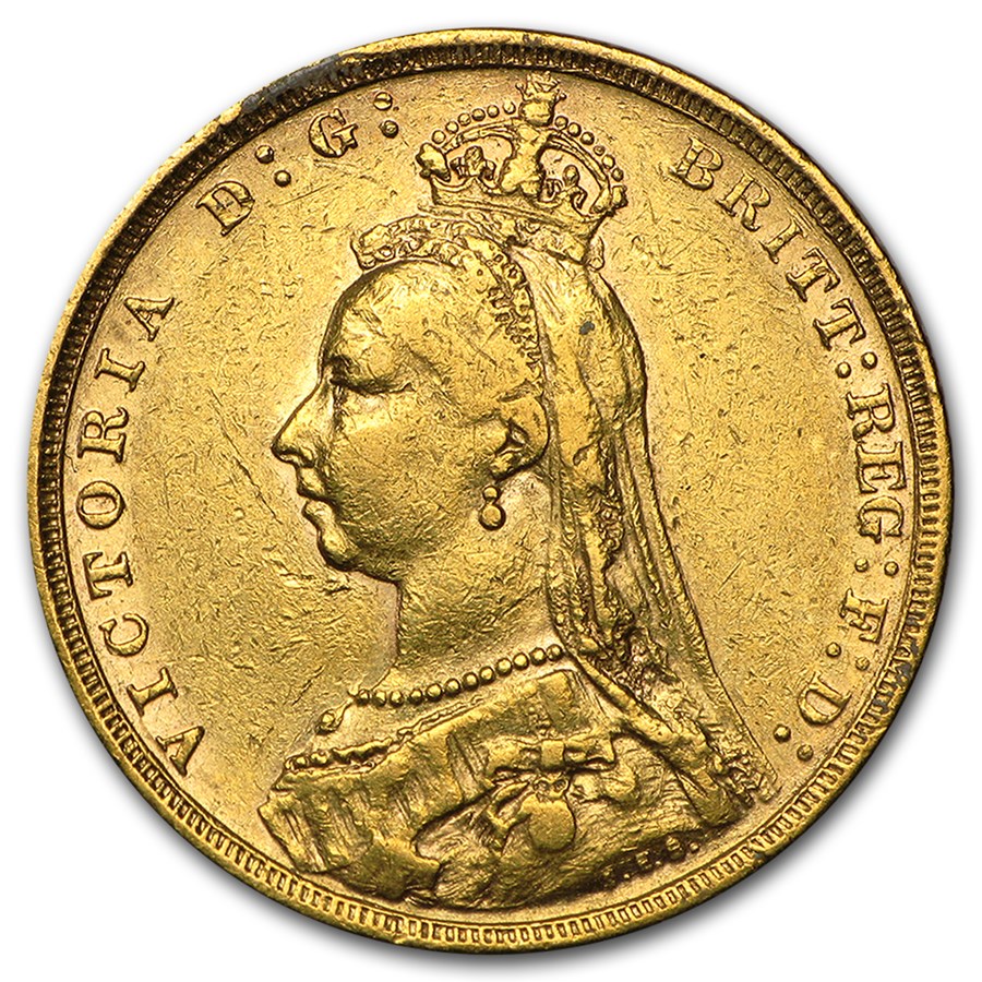 1887-1893-M Australia Gold Sovereign Victoria Jubilee Avg Circ