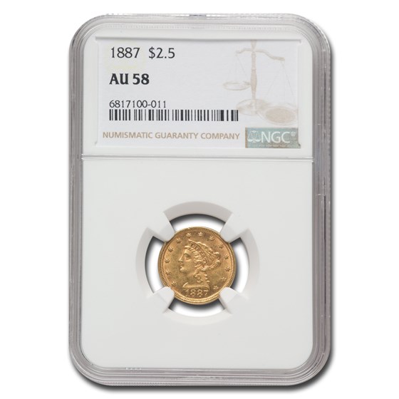 1887 $2.50 Liberty Gold Quarter Eagle AU-58 NGC 1887 $2.50 Liberty Gold Quarter Eagle AU-58 NGC