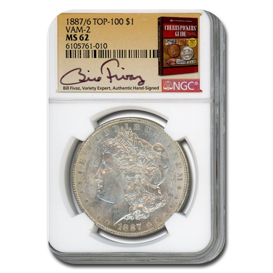 1887/6 Morgan Dollar MS-62 NGC (Top 100, VAM-2, Fivaz) 1887/6 Morgan Dollar MS-62 NGC (Top 100, VAM-2, Fivaz)