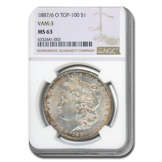 1887/6-O Morgan Dollar MS-63 NGC (VAM-3, Overdate, Top-100) 1887/6-O Morgan Dollar MS-63 NGC (VAM-3, Overdate, Top-100)