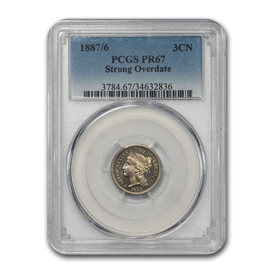 1887/6 Three Cent Nickel PR-67 PCGS (Strong Overdate) 1887/6 Three Cent Nickel PR-67 PCGS (Strong Overdate)