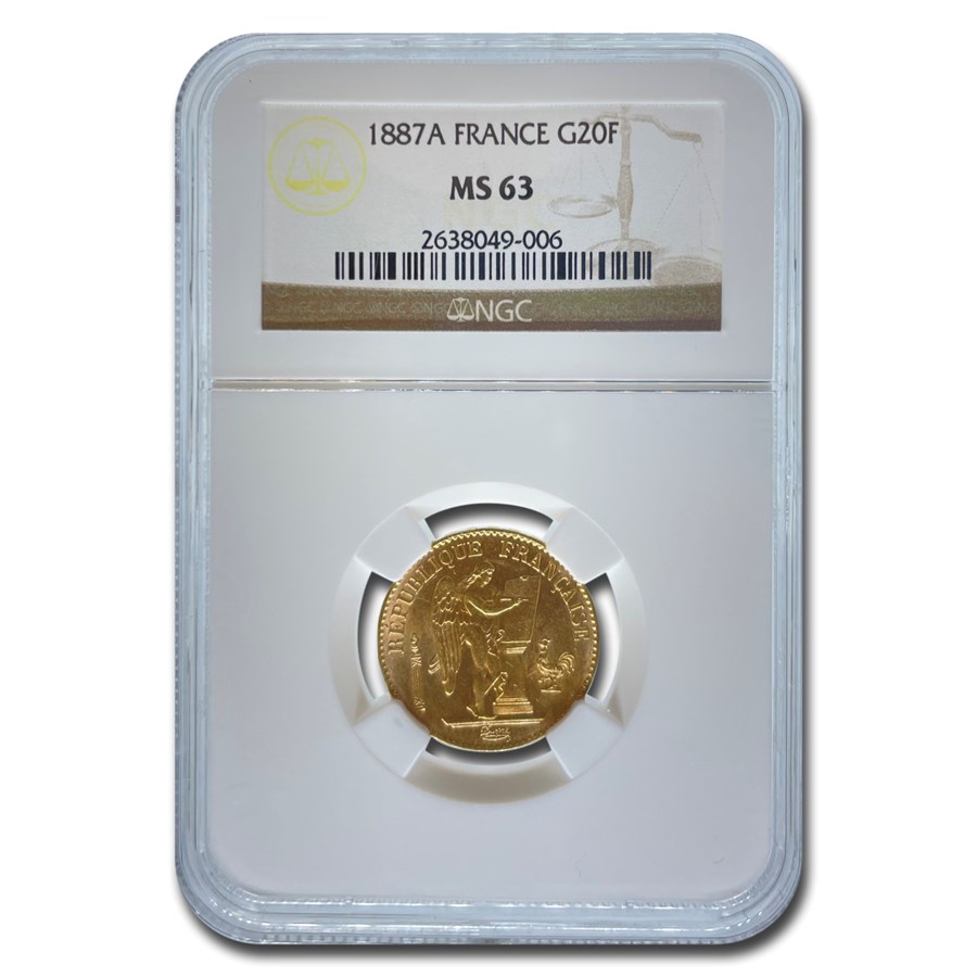 Buy 1887-A France Gold 20 Francs Angel MS-63 NGC | APMEX