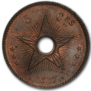 1887 Congo Free State 5 Centimes Copper BU (Brown/Red) 1887 Congo Free State 5 Centimes Copper BU (Brown/Red)