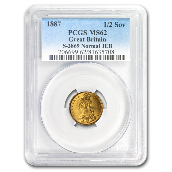1887 Great Britain Gold 1/2 Sovereign Victoria Jubilee MS-62 PCGS 1887 Great Britain Gold 1/2 Sovereign Victoria Jubilee MS-62 PCGS
