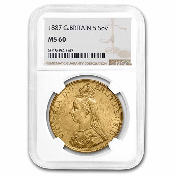 1887 Great Britain Gold 5 Pounds MS-60 NGC 1887 Great Britain Gold 5 Pounds MS-60 NGC