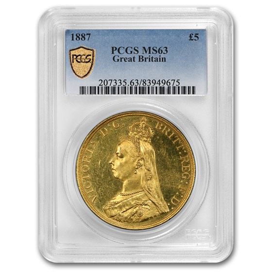 1887 Great Britain Gold Five Pounds Victoria MS-63 PCGS 1887 Great Britain Gold Five Pounds Victoria MS-63 PCGS